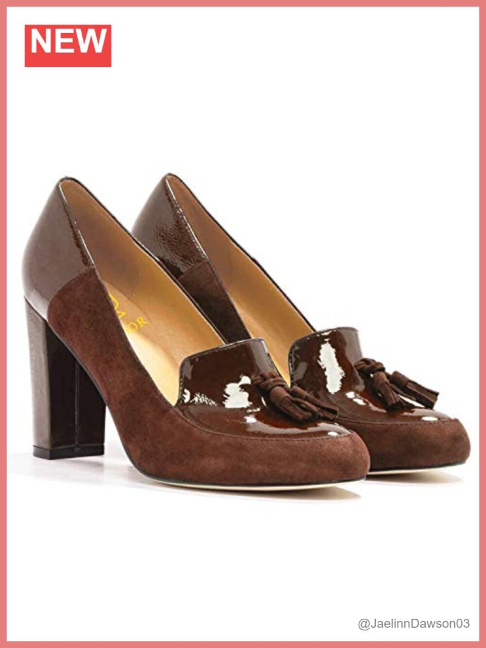 Chunky Block High Heel Fringed Pumps Round Toe Suede Patent Leather Tassel Slip